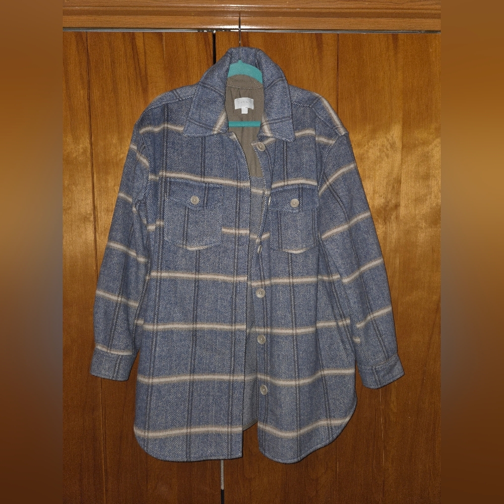 Everly Blue and Brown Plaid Shirt Jacket Shacket